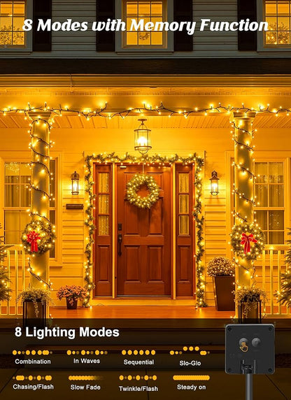 Brightown Solar String Lights Outdoor, 40FT 100 LED Solar Powered String Lights Waterproof with 8 Modes, Auto On/Off, Patio Lights for Outside Tree Garden Balcony Party Decor (Warm White)