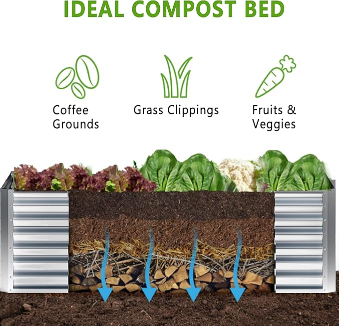 2PCS 4x2x1FT Galvanized Raised Garden Bed,Planter Raised Beds-Metal Garden Box,Large Plant for Outdoor Planting, Vegetables Bed，Flower,herb-Silver