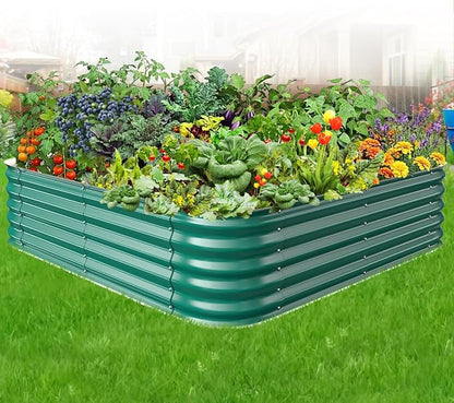 Green Painted Galvanized Raised Garden Bed, Garden Planter Bed Outdoor, Heavy Duty Rustproof Steel Raised Bed Kit for Gardening Vegetables Fruits Flowers Grow (Green, 4x4x1.5ft)