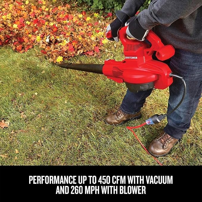 CRAFTSMAN 3-in-1 Leaf Blower, Vacuum and Mulcher, Backpack Blower Up to 260 MPH, 12 Amp, Corded Electric Leaf Collector (CMEBL7000)