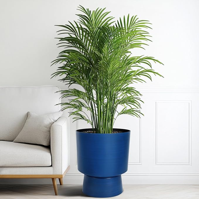 2-Pack 16.8" Brushed Blue Plastic Urn Planters with Detachable Bases | Set of 2 PP urn planters with brushed blue finish, detachable bases, drainage plugs, and UV-treated finish for porch