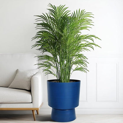 2-Pack 16.8" Brushed Blue Plastic Urn Planters with Detachable Bases | Set of 2 PP urn planters with brushed blue finish, detachable bases, drainage plugs, and UV-treated finish for porch