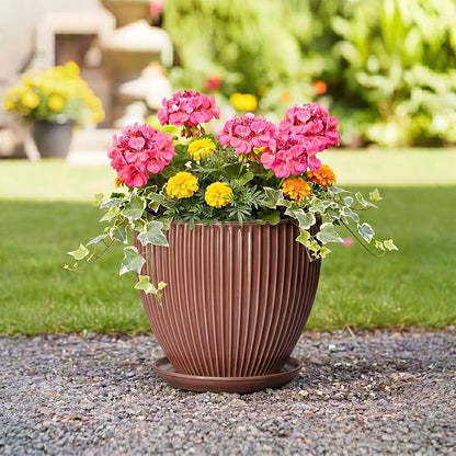 10 Inch Planter, Ceramic Flower Pot with Drainage Hole and Saucer, Round Indoor Plant Pots for Large Plants, Modern Decorative Planter, Home Kitchen Decor, Gifts for Men Women, Rust Red