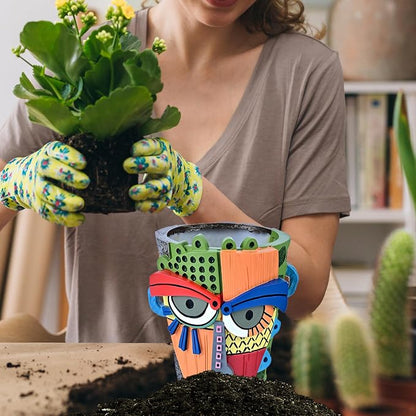Midogaigai Abstract Face Planter Pots for Plants,Hand-Painted Colorful Flower Pots with Drainage, Indoor Outdoor Garden Decor Gift(Modern,Small)