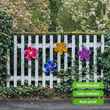 Giyyomtr Flowers Outdoor Wall Decor - 4 Pack 6.2'' Metal Flower Wall Art Hanging Decorations for Outdoor Fence Garden Yard Patio Exterior Decor