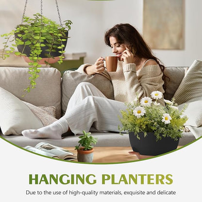 GARDIFE Hanging Planters for Indoor Outdoor Plants, 2 Pack Self Watering Hanging Pot with Drainage Holes & Removable Tray (Black, 12 inch)