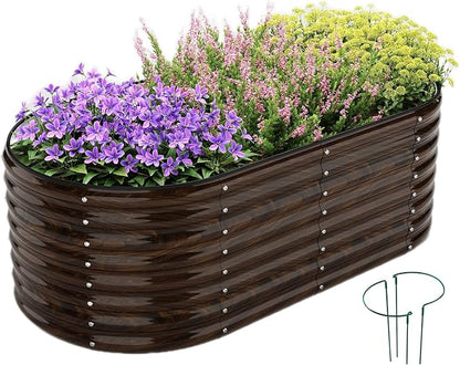 ZFHgarden Galvanized Metal Planter Round Raised Garden Bed Kit for Gardening Outdoor Garden Box Raised Flower Bed 1CP Wooden Color 6X3X2F