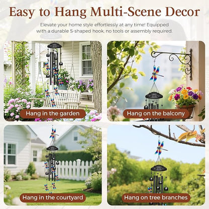 TIANCENTRAL H Metal Dragonfly Wind Chimes Hanging Outdoor Garden Yard Decor | Weather-Resistant Metal,Soothing Tones,Dragonfly Design,Easy Hang,Patio Porch Lawn Decor,Gift for Garden Nature Lovers