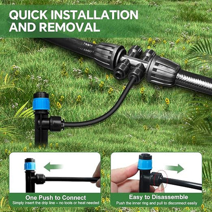 260FT Drip Irrigation System for Garden with 38pcs Adjustable Copper Nozzles & Emitters, Automatic Garden Watering System with 1/2" & 1/4" Tubing for Raised Bed, Yard, Greenhouse, Potted Plants, Lawn