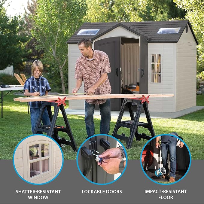 Lifetime 60005 Outdoor Storage Shed with Windows, Skylights and Shelving, 10 x 8 Feet