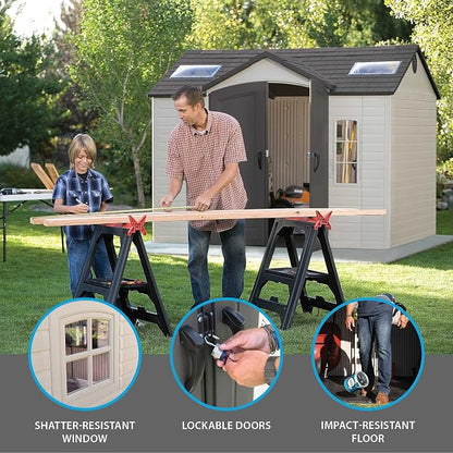 Lifetime 60005 Outdoor Storage Shed with Windows, Skylights and Shelving, 10 x 8 Feet