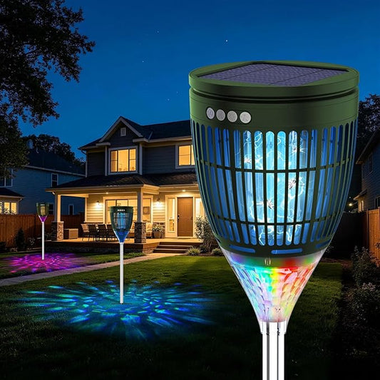 Rossetta Solar Bug Zapper Outdoor, Mosquito Zapper with Flame Lamp & Projector Light, 4200V Electric Fly Zapper Waterproof Rechargeable Mosquito Killer, Cordless Fly Trap for Patio, Backyard, Garden