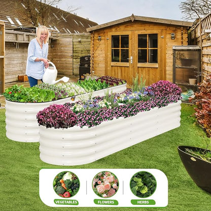 Galvanized Raised Garden Bed Outdoor- 2 Pcs Raised Beds for Gardening| Metal Planter Box, Steel Raised Garden Bed Kit with Gloves for Vegetables, Flower, Herbs (8x2x1.4FT, White)