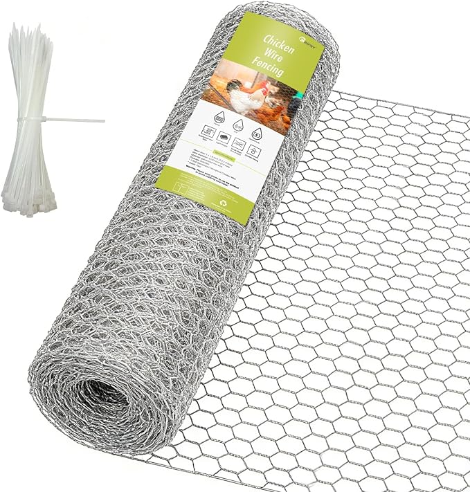 Chicken Wire Fencing, 24 Rifny 16.5 Inch x 40 Feet Chicken Wire Mesh Roll for Garden Plants, 1 Inch Mesh Hexagonal Galvanized Metal Poultry Wire Netting for Chicken Coop Rabbit Dogs Barrier