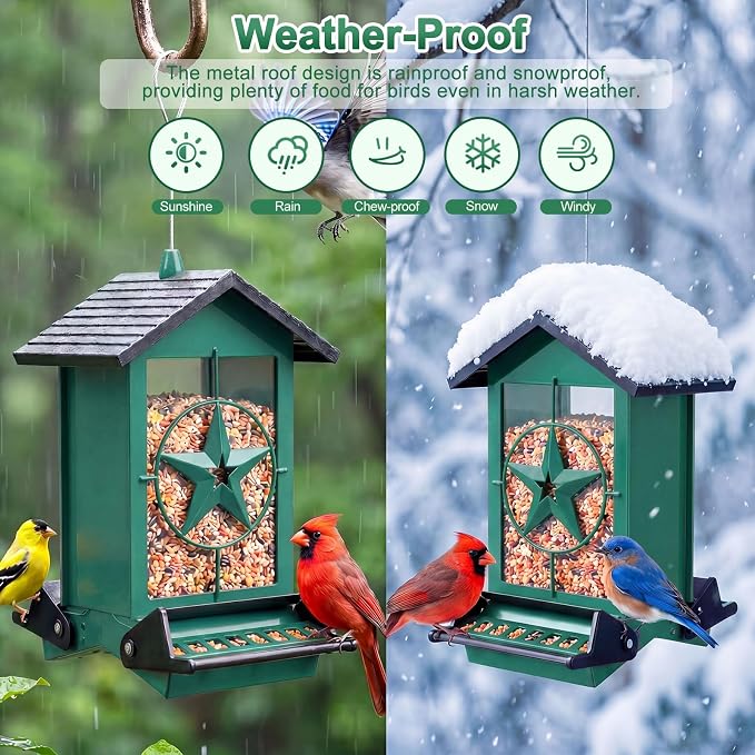 Squirrel Proof Bird Feeders for Outdoors with Weight-Activated, Metal 5LB Large Wild Bird Feeders for Cardinals,Blue Jay,Finch, Weatherproof Durable Hanging Bird Feeder for Backyard,Garden (Blue)