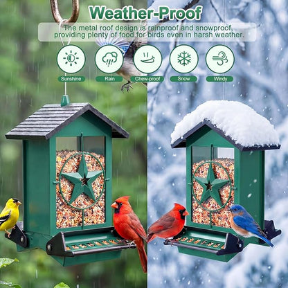 Squirrel Proof Bird Feeders for Outdoors with Weight-Activated, Metal 5LB Large Wild Bird Feeders for Cardinals,Blue Jay,Finch, Weatherproof Durable Hanging Bird Feeder for Backyard,Garden (Blue)