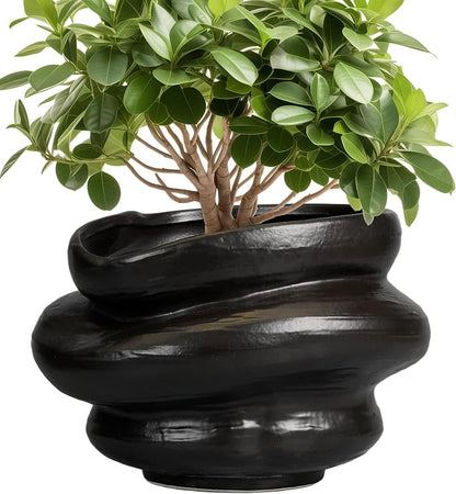 Ceramic Pots for Plants 10.6 Inch - Bonsai Flower Pots for Indoor Plants with Drainage Hole, Decorative Outdoor Pot for Plant, Gift for Men Women, Black