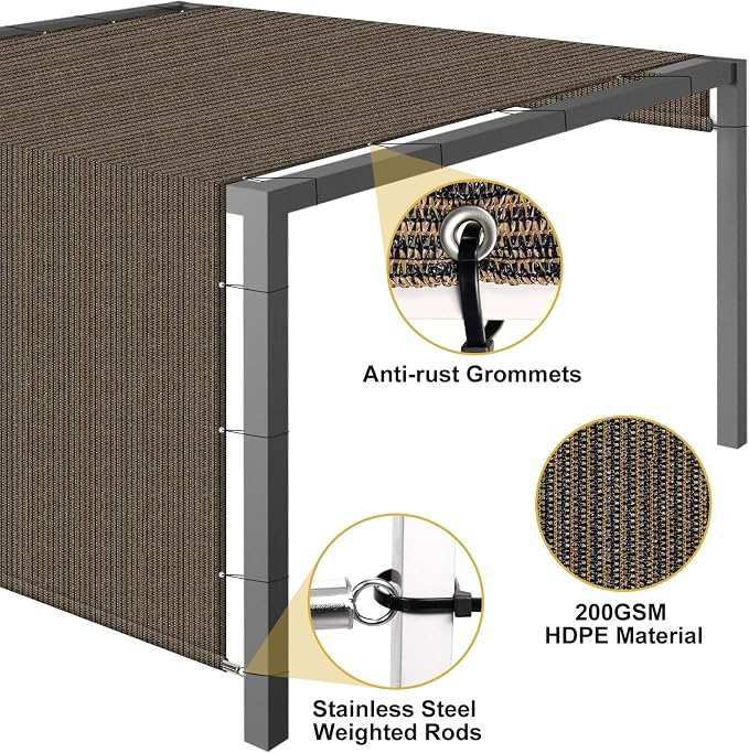 Shade&Beyond 8'x16' Pergola Shade Cover with Weighted Rods & Grommets, 90% UV Block Outdoor Sun Shade Cloth Canopy Replacement Cover for Patio Porch, Mocha | 200GSM HDPE Privacy Shade Screen Panel with Weighted Rods & Grommets, 90% UV Block Outdoor Sun...