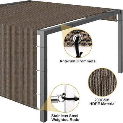 Shade&Beyond 6'x16' Pergola Shade Cover Canopy Replacement Cover, Mocha | 200GSM HDPE Privacy Shade Screen Panel with Weighted Rods & Grommets, 90% UV Block Outdoor Sun Shade Cloth for Patio Porch