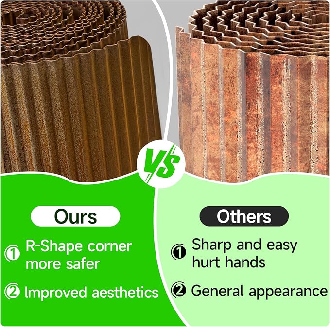 Corrugated Garden Edging,6"×40Ft Pre-Rusted Landscape Edging & Lawn Edging Border,Metal Garden Border for Flower Beds,Garden,Lawn,Raised Beds & Tree Surrounds