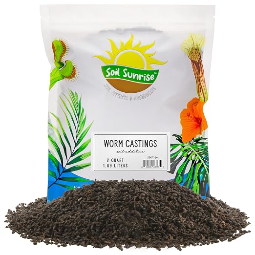 Soil Sunrise Premium Organic Worm Castings (2 Pounds) 2QT All Natural Soil Additive, Soil Builder, and Fertilizer