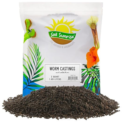 Soil Sunrise Premium Organic Worm Castings (2 Pounds) 2QT All Natural Soil Additive, Soil Builder, and Fertilizer
