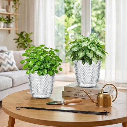QCQHDU 5.7 Inch 2 Pack Small Hanging Planters for Indoor Outdoor Plants,Self Watering Flower Pots Hanging Basket Plant Hanger with Drainage Holes and 3 Hooks for Window Porch Garden Balcony, (White)