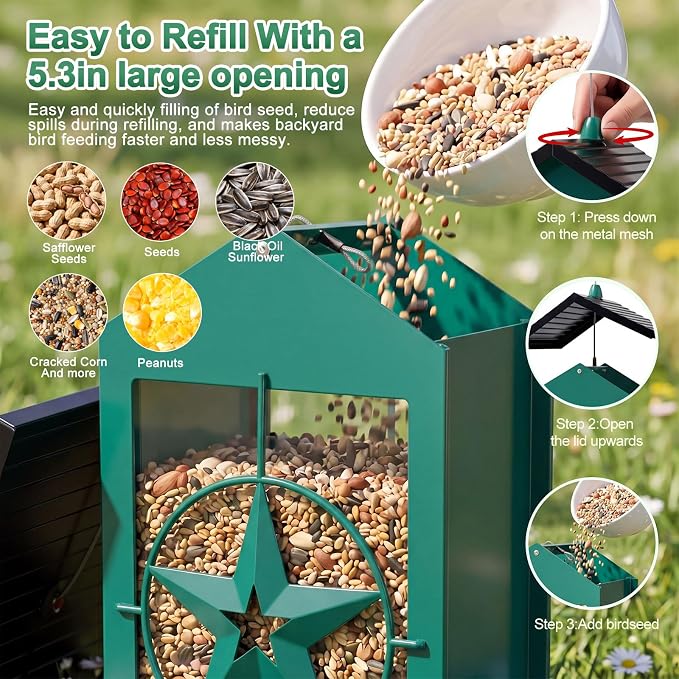Squirrel Proof Bird Feeders for Outdoors with Weight-Activated, Metal 5LB Large Wild Bird Feeders for Cardinals,Blue Jay,Finch, Weatherproof Durable Hanging Bird Feeder for Backyard,Garden (Blue)