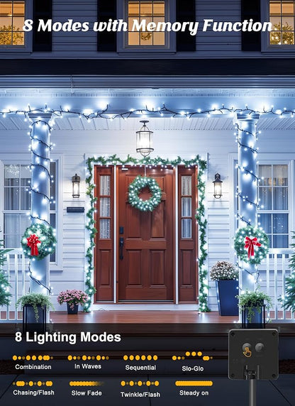 Brightown Solar String Lights Outdoor, 2 Pack Total 80FT 200 LED Solar Powered String Lights Waterproof with 8 Modes, Auto On/Off, Patio Lights for Outside Tree Garden Balcony Party Decor (Cool White)