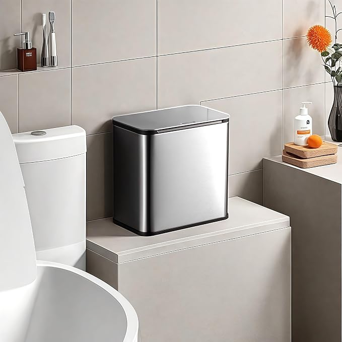 GarveeHome 1.3 gal Hanging Trash Can with Lid, Stainless Steel Kitchen Compost Bin with Inner Bucket and Charcoal Filter for Countertop or Under Sink, Wall Mounted Waste Bin for Cupboard/Bathroom