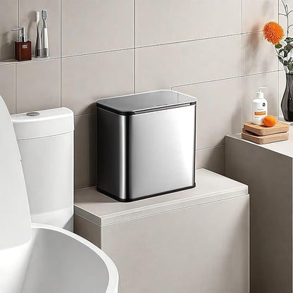 GarveeHome 1.3 gal Hanging Trash Can with Lid, Stainless Steel Kitchen Compost Bin with Inner Bucket and Charcoal Filter for Countertop or Under Sink, Wall Mounted Waste Bin for Cupboard/Bathroom