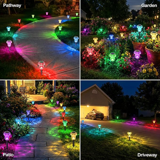 Solar Pathway Lights Outdoor 16 Pack Mushroom Garden Lights Waterproof Solar Powered Yard Lighting for Landscape, Driveway, Path, Walkway, Patio, Outside Garden Decorations, Color Changing