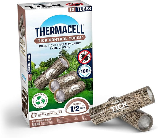 Thermacell Tick Control Tubes; 12 Per Box; No Spray, Easy-to-Use; Kills Ticks That May Carry Lyme Disease; Place in Backyard, Gardens or Wooded Areas Twice a Year; Won't Harm Kids, Pets or Environment