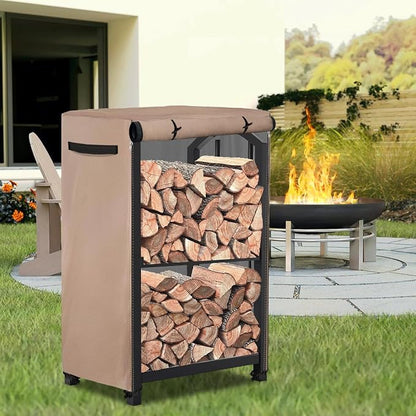 17 Inch Firewood Rack Cover,Heavy Duty 600D Waterproof Outdoor Firewood Storage Rack Cover,Wood Rack Cover for 2-Tiers Small Log Holders for Firewood.(14" D x 17" W x 30" H,Cover Only)