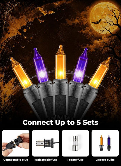 Minetom Halloween String Lights Orange & Purple 100 Count 20 Feet Incandescent Bulb Mini Lights for Indoor Outdoor Garland Party Festival Haunted House Decoration