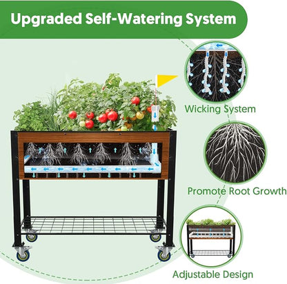 Raised Garden Bed with Legs and Wheels, Self-Watering Planter Box, 36x16x30 in Elevated Raised Bed with Drainage Hole, Built to Withstand Sun, Rain, and Wind for Up to 2 Years