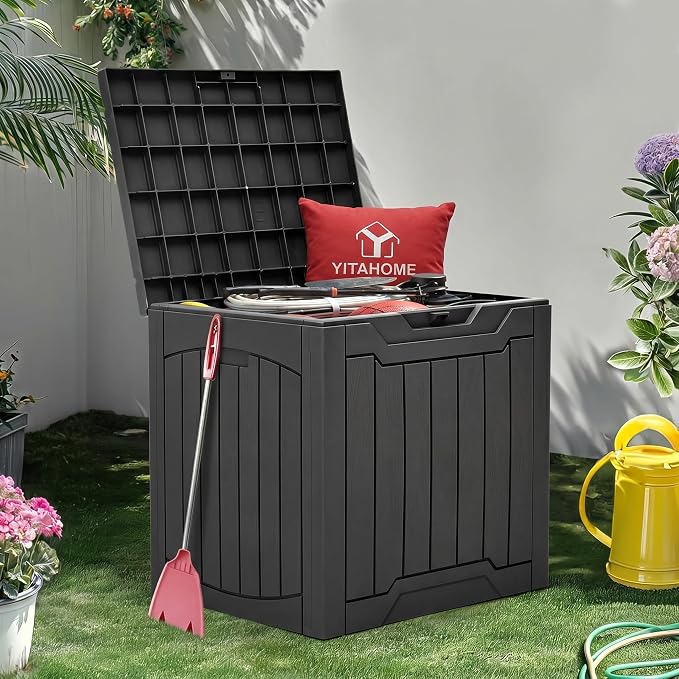 YITAHOME 31 Gallon Resin Deck Box Outdoor Storage Box and Waterproof | GardenTools, Pool Supplies, Black