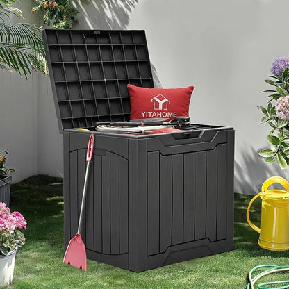 YITAHOME 31 Gallon Resin Deck Box Outdoor Storage Box and Waterproof | GardenTools, Pool Supplies, Black
