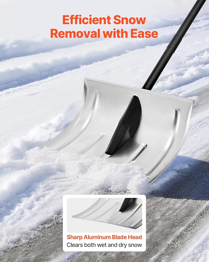 VEVOR Snow Shovel for Driveway, 16 in Wide Aluminum Alloy Snow Shovel, Non Slip Grip, Large Capacity Snowplow Shovels, Detachable & Lightweight Snows Removal Tool for Garden Car Camping Outdoors