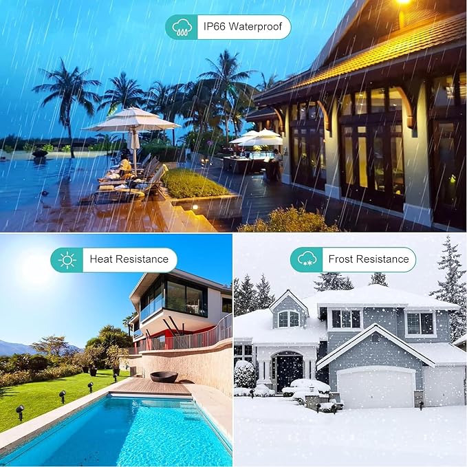 CLY 4 in 1 Solar Landscape Spotlights Outdoor 2700-6500K Dusk to Dawn | IP66 Waterproof, Remote Control 2Modes 3Brightness Adjustable 2700-6500K Auto On/Off 14M Cable for Garden Pathway Trees Flag