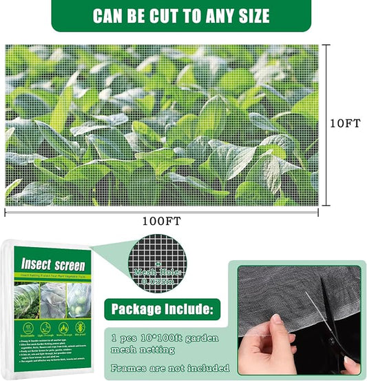 10 X 100 FT Garden Mesh Netting Pest Barrier for Raised Beds, Fruit Tree Netting for Cicadas, Bird Insect Nettings for Garden, Blueberry Bush Strawberry Netting Cover for Garden Protection