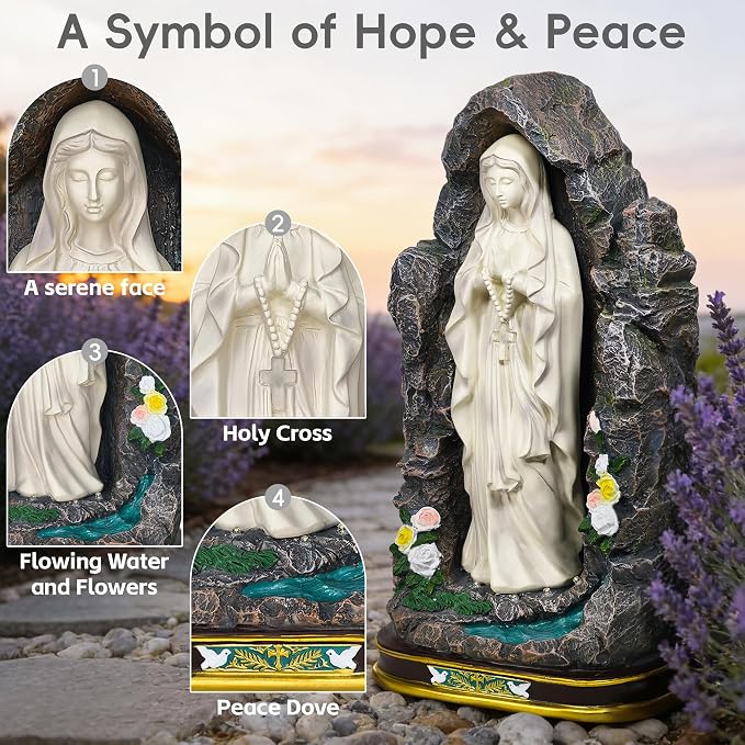 18" Catholic Virgin Mary Statue - Praying Blessed Mother Mary Statue for Altar Devout Home Yard Patio Lawn Hallway Decor,Outdoor Catholic Resin Sculpture Decoration, Religious Gifts to Mom
