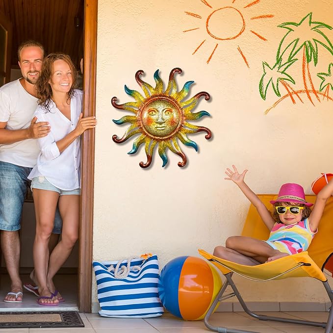 Miyolo Metal Sun Wall Decor Outdoor Sunface Yard Art for Porch Door Patio Garden Home Indoor Sculpture Decorations