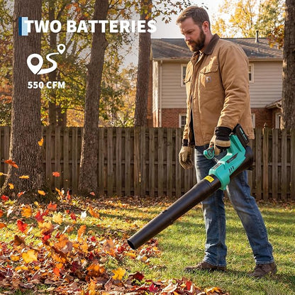 GarveeTech Cordless Leaf Blower - 550CFM & 150MPH, Electric Leaf Blower 2 * 2.0Ah Battery, 20V Blowers Cordless, Lightweight Battery Blowers for Lawn, Patio, Yard, Garden, Outdoor