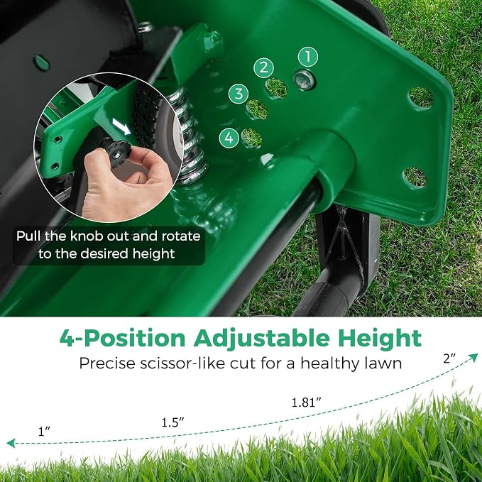 IRONMAX Lawn Mower, 16 Inch Push Reel Lawn Mower with 5 Steel Blades, Adjustable Cutting Heights, Grass Catcher Bag, Walk-Behind Manual Lawnmower for Garden Park Yard, No Motor (Green, 16 Inch)