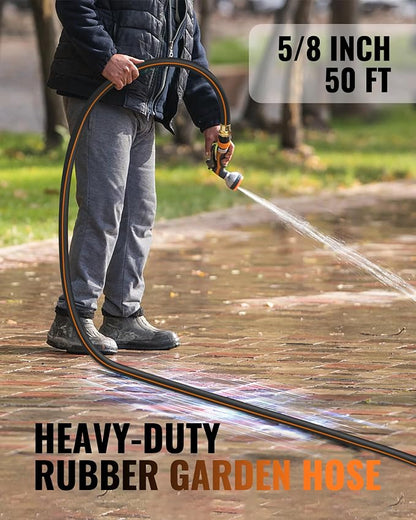 50FT x 5/8" Rubber Garden Hose, Heavy Duty Garden Water Hose, 300 PSI Working, 1000 PSI Burst, Swivel Handle with Stainless Steel Ring, 5-Layer Braided, All-Weather Outdoor Use, BG50GH06