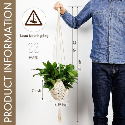 Shappy 4 Pack Boho Macrame Plant Hanger, Large Hanging Planter Plant Holder Pot Hanger Hanging Basket Wall Planters, Plants Lover Gift for Indoor Garden (Classic,Cream)