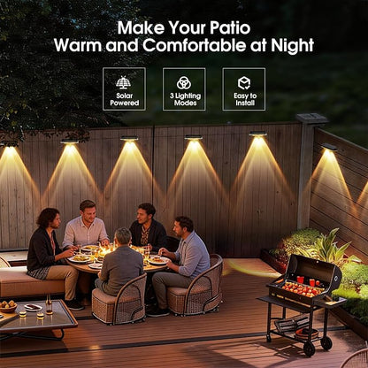 AUDLES Solar Fence Lights Outdoor, 3 Modes Warm/Neutral/Cool White Fence Lights Solar Powered for Outside, IP65 Waterproof, 60 Lumens Solar Light for Step, Pathway, Garden, Deck, Stairs - 8 Pack