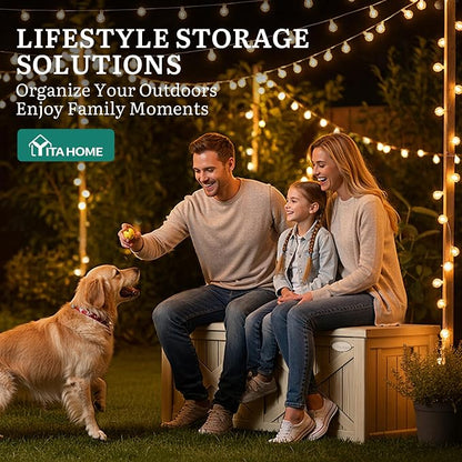 YITAHOME 150 Gallon Large Deck Box with X-Shaped Front | Resin Outdoor Storage Boxes, Waterproof Cushion Storage Bench for Patio, Pool Supplies, Garden Tools - Lockable, Taupe