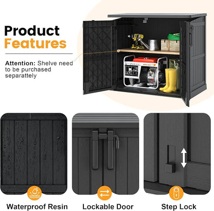 LHBcraft Outdoor Storage Cabinet 37 Cu Ft with Lockable Doors, Portable Horizontal Resin Storage Shed -Easy to Assemble, Waterproof Outdoor Storage Box for Backyards,Patios Black